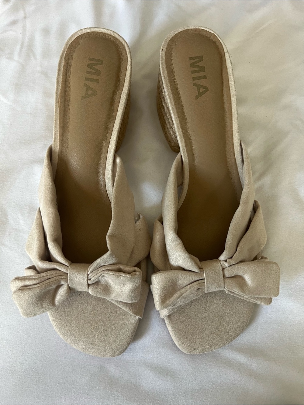 MIA Cream Knot Bow Slide Sandals